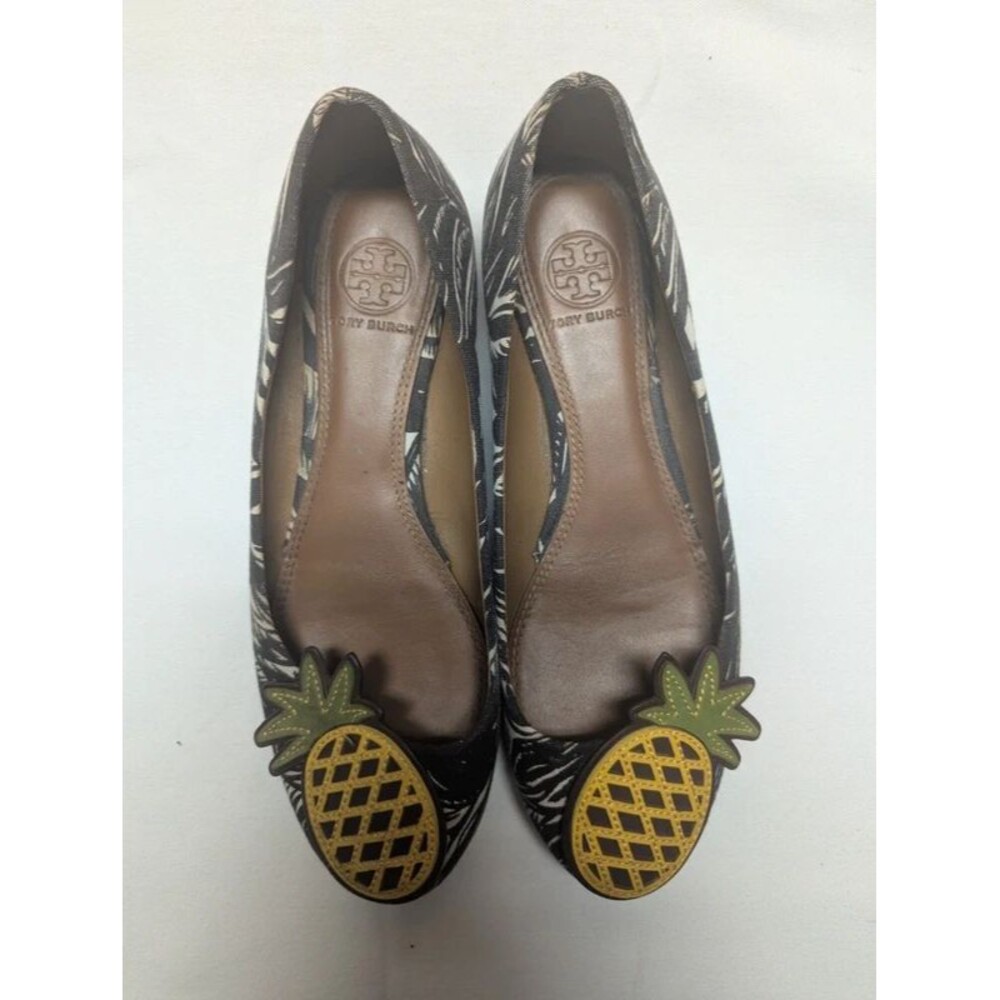 Tory Burch Pineapple Canvas Ballet Flats Black White Fun Size 6.5 - Picture 3 of 6